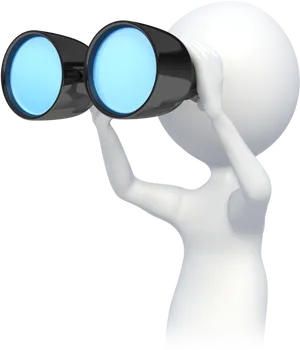 3 D Figure Using Binoculars PNG Image