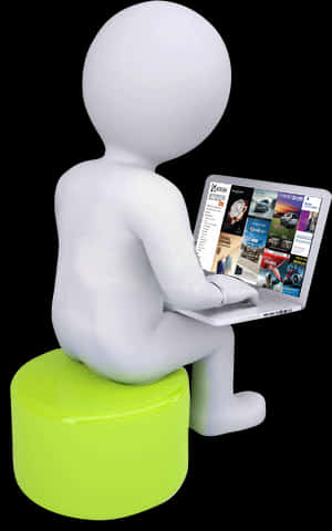 3 D Figure Using Laptop On Stool PNG image with transparent background