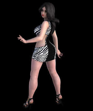 3 D Model Girlin Zebra Print Dress PNG image with transparent background