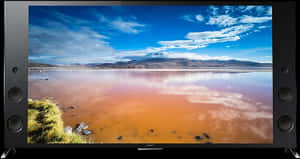 4 K T V Displaying Landscape PNG image with transparent background