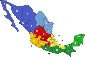 800px-mexico Map Of Regionsfr - Transparent Mexico Flag Png, Png Download PNG image with transparent background