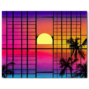 80s Retro Sunset Grid Png Itl91 PNG Image