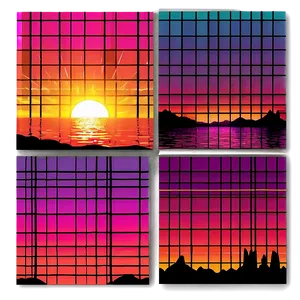 80s Retro Sunset Grid Png Yyf PNG Image