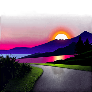 80s Style Sunset Landscape PNG 06252024 PNG with transparent background