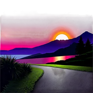 80s Style Sunset Landscape Png 06252024 PNG Image