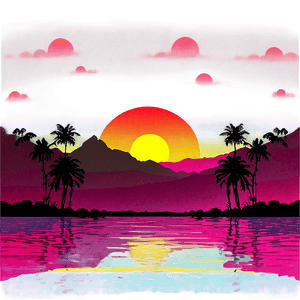80s Style Sunset Landscape PNG sxp63 PNG with transparent background