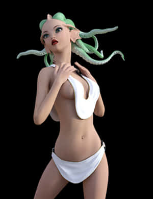 a cartoon of a woman with a green hair and a white garment PNG image with transparent background