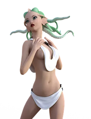 A Cartoon Of A Woman With A Green Hair And A White Garment PNG Image