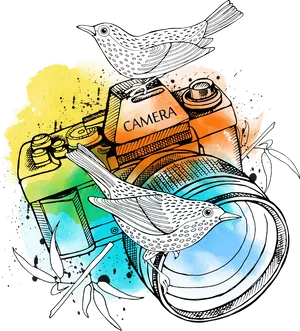 Abstract Art Birdsand Camera PNG Image