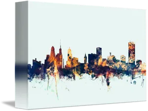 Abstract Cityscape Watercolor Canvas Art PNG Image