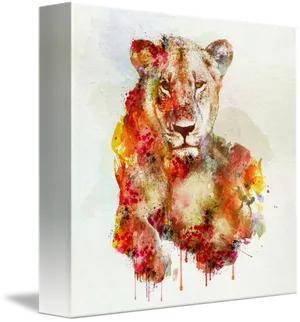 Abstract Lioness Watercolor Art PNG Image