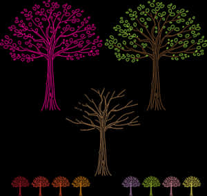 Abstract Seasonal Trees Vector PNG with transparent background