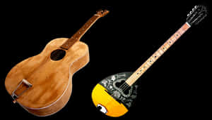 Acoustic Guitarand Russian Balalaikaon Black Background PNG image with transparent background