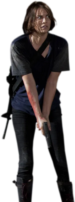 Action Heroine Pose With Gun PNG Image