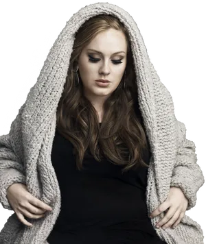 Adele Contemplative Posein Gray Knitwear PNG Image