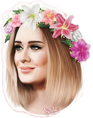 Adele Floral Crown Illustration PNG Image