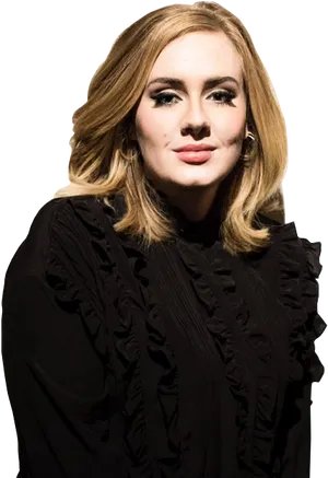 Adele Portraitin Black Ruffle Dress PNG Image