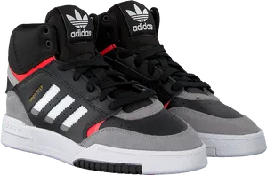 Adidas High Top Sneakers Black Red Accents PNG Image