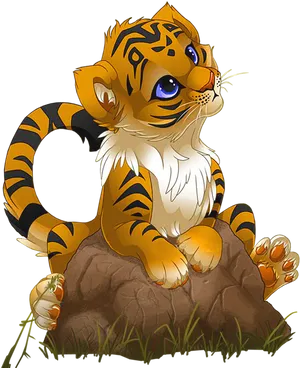 Adorable Anime Style Tiger Cub PNG Image