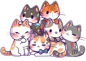 Adorable_ Cartoon_ Cat_ Pile PNG Image