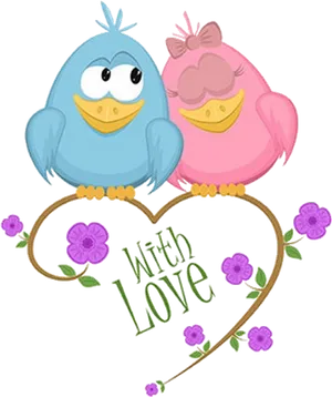 Adorable Cartoon Love Birds PNG Image