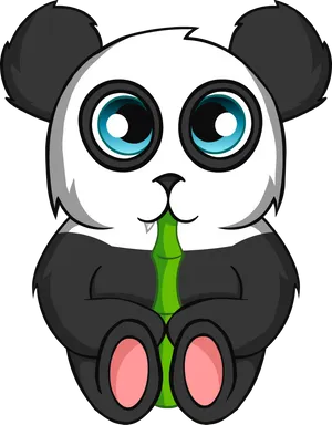 Adorable Cartoon Panda Eating Bamboo PNG Image