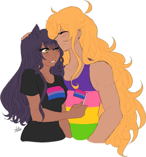 Affectionate Couple Lesbian Pride PNG image with transparent background