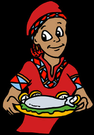 African Chef Cartoon Fish Dish PNG image with transparent background