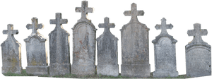 Aged Gravestones Row PNG image with transparent background