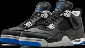 Air Jordan4 Retro Black Blue Sneakers PNG image with transparent background