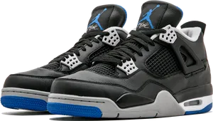 Air Jordan4 Retro Black Blue Sneakers PNG Image