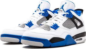 Air Jordan4 Retro White Blue Sneakers PNG Image