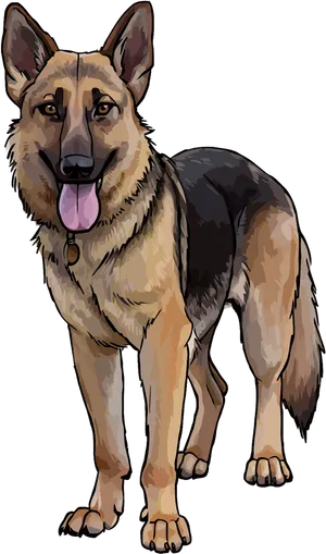 Alert German Shepherd Illustration PNG Image