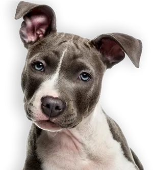 Alert Grayand White Pitbull Puppy PNG Image