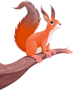 Alert Orange Squirrelon Branch PNG image with transparent background