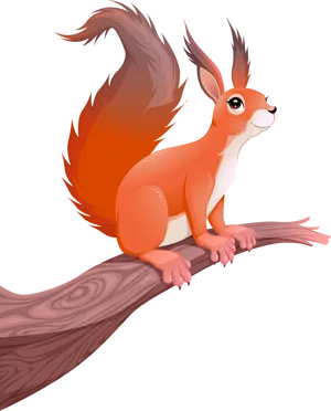 Alert Orange Squirrelon Branch PNG Image