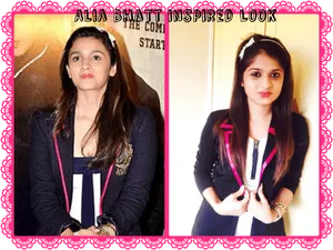 Alia Bhatt Inspired Look Comparison PNG Image