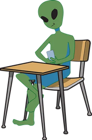 Alien Studyingat Desk PNG Image