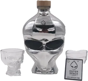 Alien Vodka Bottleand Shot Glasses PNG Image