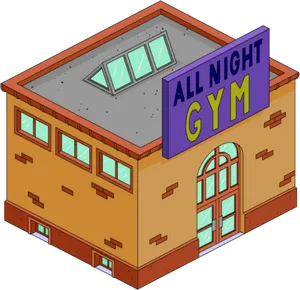 All Night Gym Cartoon Building PNG Image