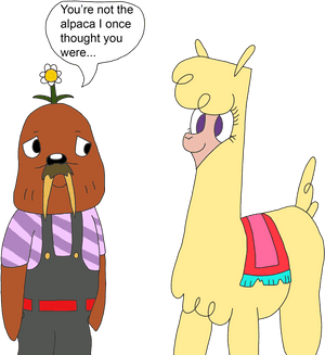 Alpacaand Walrus Cartoon Conversation PNG