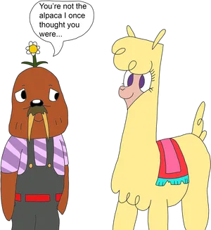 Alpacaand Walrus Cartoon Conversation PNG Image