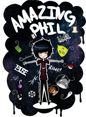 Amazing Phil Cartoon Illustration PNG Image