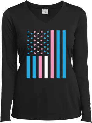 American Flag Barcode Design Black Long Sleeve T Shirt PNG Image