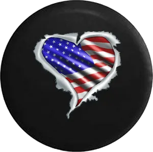 American Flag Heart Torn Through Dark Background PNG Image