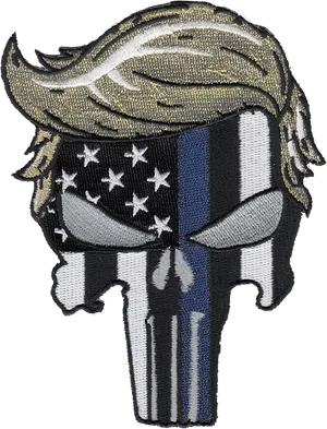 American Flag Punisher Skull Blue Line Patch PNG Image