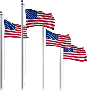 American Flags Waving Black Background PNG Image