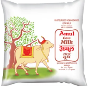 Amul Cow Milk Packet Design PNG Image