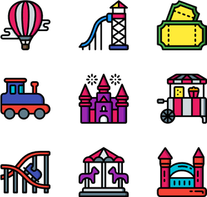 Amusement Park Icons Set PNG image with transparent background