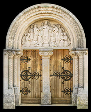 Ancient Relief Carved Church Door PNG image with transparent background